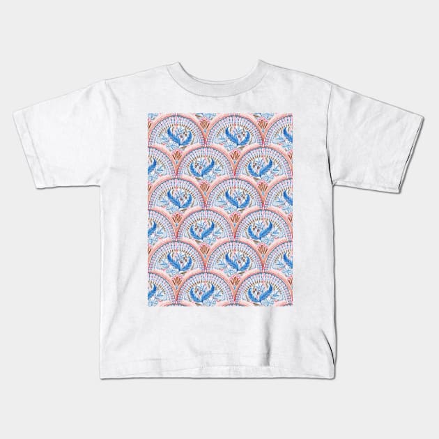 Art Deco Fresco in Sky Blue and Coral Kids T-Shirt by micklyn